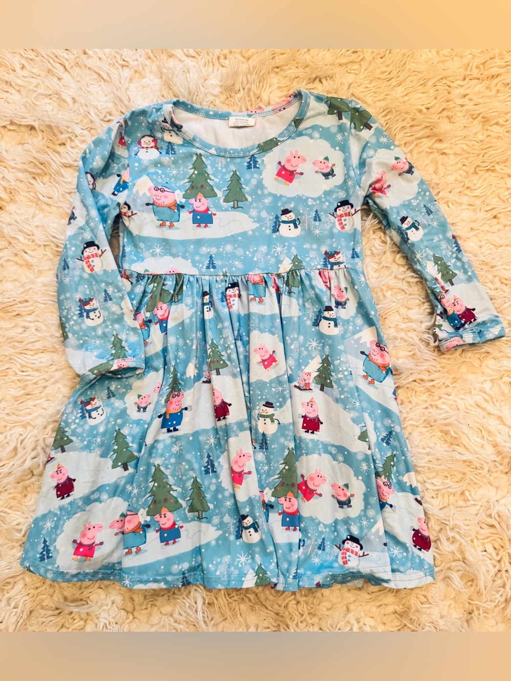 Peppa Pig Blue Holiday Print Long Sleeve Twirl Dress